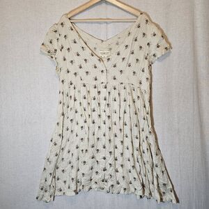 Ralph Lauren Denim & Supply Mini Dress Babydoll Cream Brown Floral Vneck XL